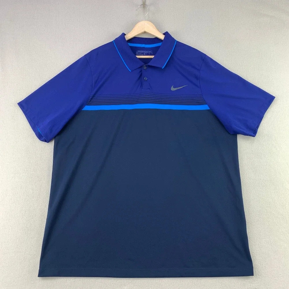 Nike Golf Dri-Fit Polo Shirt Mens XL Blue Striped Short Sleeve Lightweight